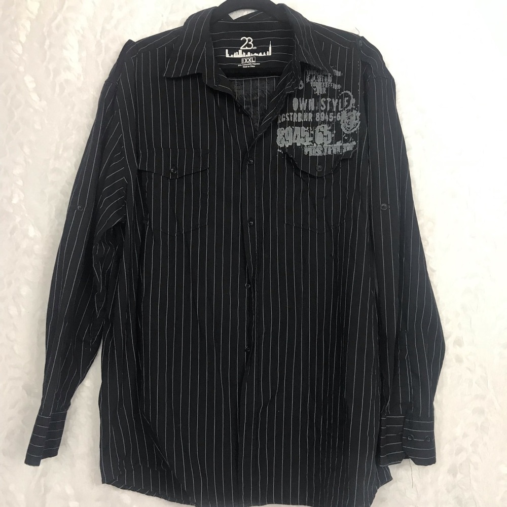 23rd St. mens black striped shirt pockets XXL